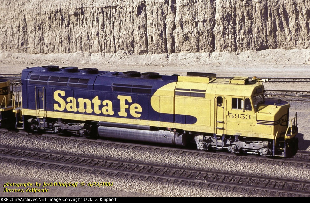 ATSF 5953 FP45, Barstow, CA. 6-23-1984